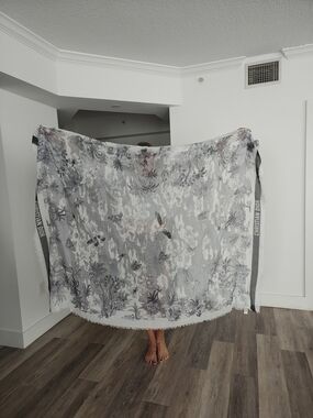 Dior White and Gray Botanical Print Scarf